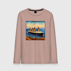 Лонгслив хлопковый мужской Титаник в стиле Ван Гога, цвет: пыльно-розовый