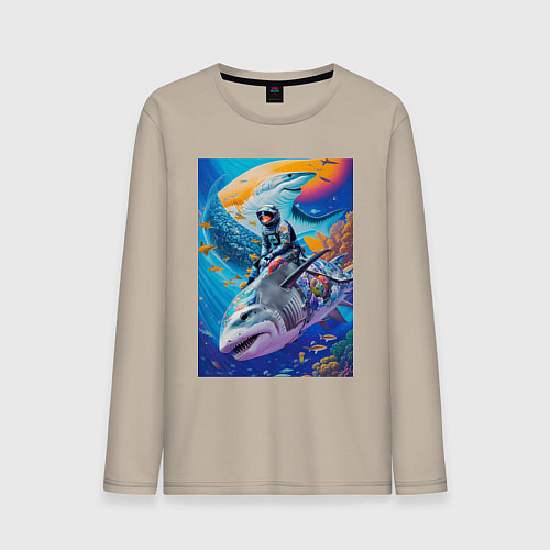 Мужской лонгслив Cyber shark - ocean and space - art / Миндальный – фото 1
