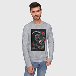 Лонгслив хлопковый мужской Скелет с косой тату, цвет: меланж — фото 2