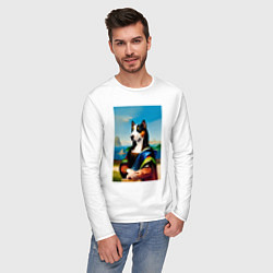 Лонгслив хлопковый мужской A dog named Gioconda - humorous art, цвет: белый — фото 2