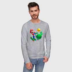 Лонгслив хлопковый мужской Марио, Йоши и звезда, цвет: меланж — фото 2