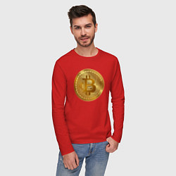 Лонгслив хлопковый мужской Золотая монета биткойн, цвет: красный — фото 2