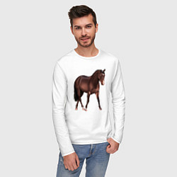 Лонгслив хлопковый мужской Австралийская пастушья лошадь, цвет: белый — фото 2