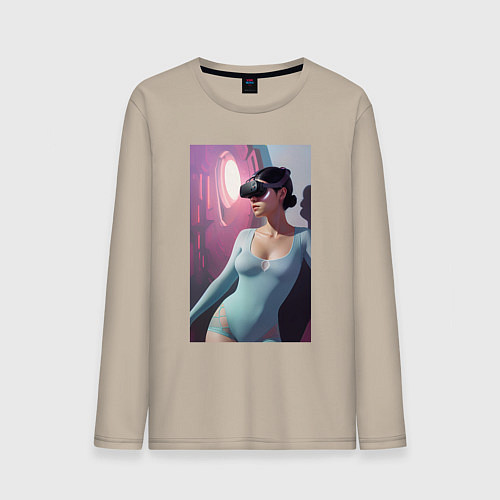 Мужской лонгслив Девушки с виар / Миндальный – фото 1