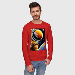 Лонгслив хлопковый мужской Космонавт на орбите, цвет: красный — фото 2