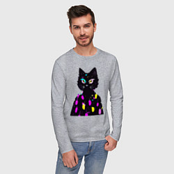 Лонгслив хлопковый мужской Котяра в модном свитере - неон, цвет: меланж — фото 2
