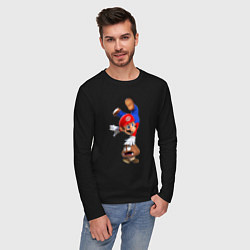 Лонгслив хлопковый мужской Марио на грибе, цвет: черный — фото 2