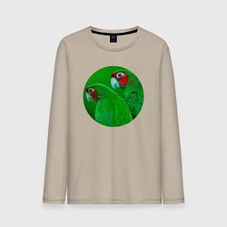 Лонгслив хлопковый мужской Два зелёных попугая, цвет: миндальный