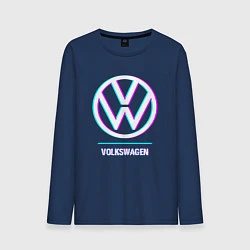 Лонгслив хлопковый мужской Значок Volkswagen в стиле glitch, цвет: тёмно-синий