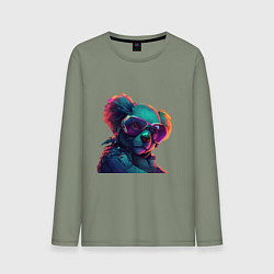 Лонгслив хлопковый мужской Коала в очках, цвет: авокадо