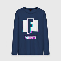 Лонгслив хлопковый мужской Fortnite в стиле glitch и баги графики, цвет: тёмно-синий