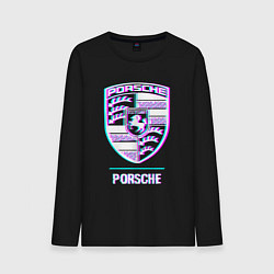 Лонгслив хлопковый мужской Значок Porsche в стиле glitch, цвет: черный
