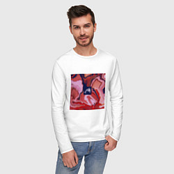 Лонгслив хлопковый мужской Жидкий мрамор и пиксель арт, цвет: белый — фото 2