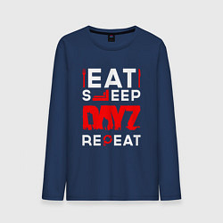 Лонгслив хлопковый мужской Надпись eat sleep DayZ repeat, цвет: тёмно-синий