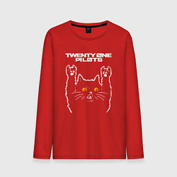 Лонгслив хлопковый мужской Twenty One Pilots rock cat, цвет: красный