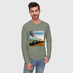 Лонгслив хлопковый мужской Ретро поезд, цвет: авокадо — фото 2