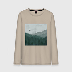 Лонгслив хлопковый мужской Туманные холмы и лес, цвет: миндальный