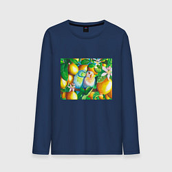 Лонгслив хлопковый мужской Попугаи в лимонах, цвет: тёмно-синий
