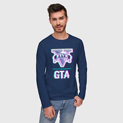 Лонгслив хлопковый мужской GTA в стиле glitch и баги графики, цвет: тёмно-синий — фото 2