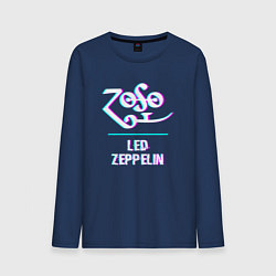 Лонгслив хлопковый мужской Led Zeppelin glitch rock, цвет: тёмно-синий
