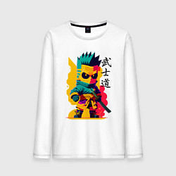 Лонгслив хлопковый мужской Bart Simpson - samurai - bushido, цвет: белый