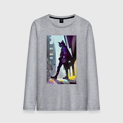 Лонгслив хлопковый мужской Чёрный котяра на своём районе - Бронкс, цвет: меланж