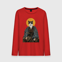 Лонгслив хлопковый мужской Samurai one - eyed cat, цвет: красный