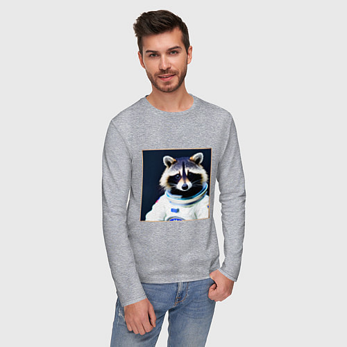 Мужской лонгслив Енот космонавт / Меланж – фото 3