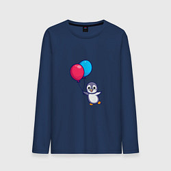 Лонгслив хлопковый мужской Милый пингвин с воздушными шариками, цвет: тёмно-синий