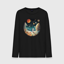 Лонгслив хлопковый мужской Космический путешественник: арт нейросети, цвет: черный