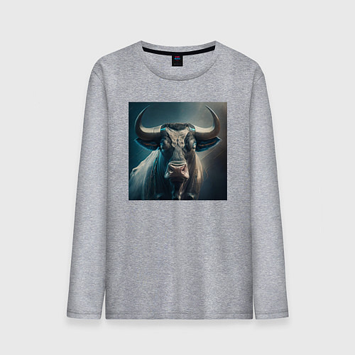 Мужской лонгслив Бык в стиле футуризм - нейросеть / Меланж – фото 1