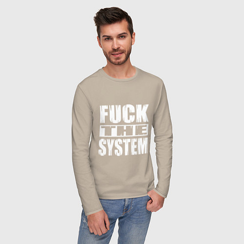 Мужской лонгслив SoD - f**k the system / Миндальный – фото 3