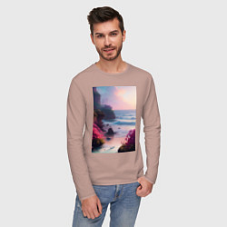 Лонгслив хлопковый мужской Вечер в бухте, цвет: пыльно-розовый — фото 2