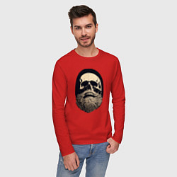 Лонгслив хлопковый мужской Винтажный череп с бородой, цвет: красный — фото 2