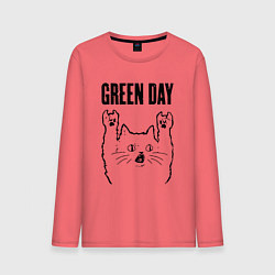 Лонгслив хлопковый мужской Green Day - rock cat, цвет: коралловый