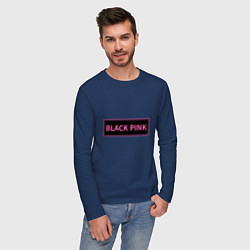 Лонгслив хлопковый мужской Логотип Блек Пинк, цвет: тёмно-синий — фото 2