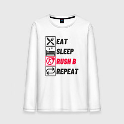 Лонгслив хлопковый мужской Eat sleep rush b repeat, цвет: белый