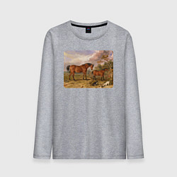 Лонгслив хлопковый мужской Две лошади и две собаки, цвет: меланж