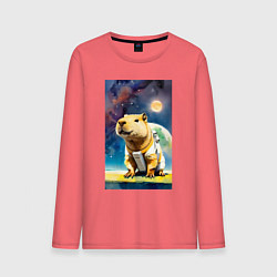 Лонгслив хлопковый мужской Capybara brave astronaut - neural network, цвет: коралловый