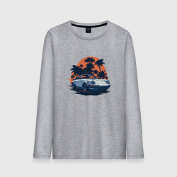 Мужской лонгслив Порше, пальмы и закат