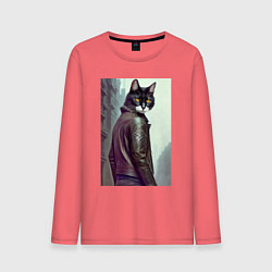 Лонгслив хлопковый мужской Модный котяра - Лондон - нейросеть, цвет: коралловый