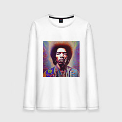 Лонгслив хлопковый мужской Jimi Hendrix digital glitch art, цвет: белый