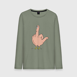 Лонгслив хлопковый мужской Пошлая птичка - смешной фак, цвет: авокадо