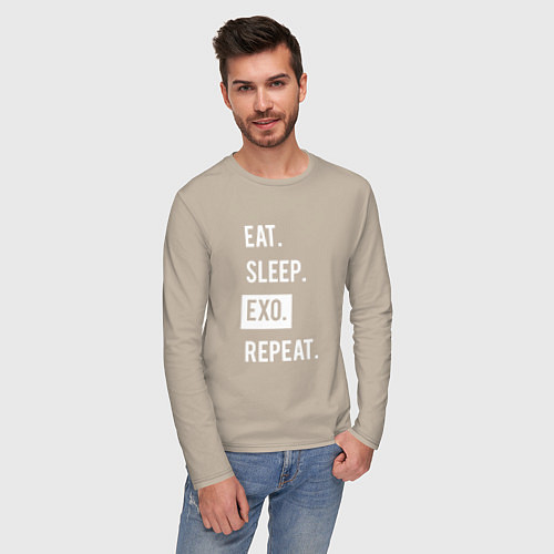 Мужской лонгслив Eat Sleep EXO Repeat / Миндальный – фото 3