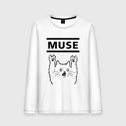 Лонгслив хлопковый мужской Muse - rock cat, цвет: белый