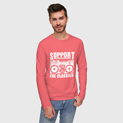 Лонгслив хлопковый мужской Support the classic, цвет: коралловый — фото 2