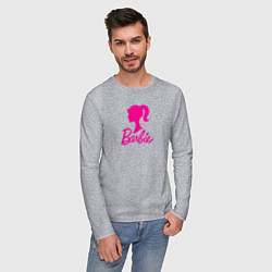 Лонгслив хлопковый мужской Розовый логотип Барби, цвет: меланж — фото 2