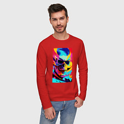 Лонгслив хлопковый мужской Cool skull - pop art, цвет: красный — фото 2