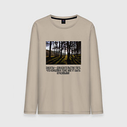 Лонгслив хлопковый мужской Закат на краю леса, цвет: миндальный