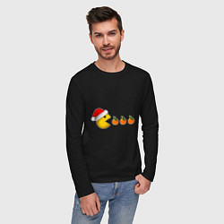 Лонгслив хлопковый мужской Новогодний пэкмэн с мандаринами, цвет: черный — фото 2